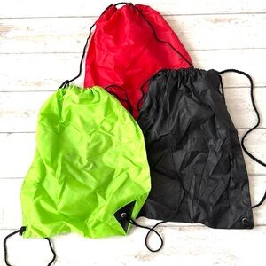 Drawstring Backpack Bags Set of 3 Red Black Lime Green